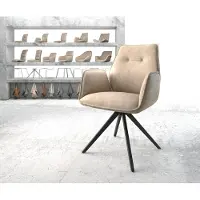 DELIFE Eetkamerstoel Zoa-Flex microvelours beige vintage kruisframe hoekig zwart pocketveer kern