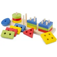Woet Houten Vormenpuzzel - Geometrisch Stapel- en Sorteerspel - Leer Vormen & Kleuren - Educatief Speelgoed - Montessori - Vanaf 1 Jaar