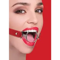 Ouch! – Ring Gag Open Mond Knevel met XL Ring en Elegante Stiksels - Rood