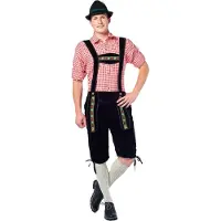 Merkloos Zwarte bierfeest/oktoberfest lederhosen lange overknee broek verkleedkleding voor heren 50 (M) - Carnavalsbroeken