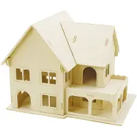 Packlinq 3D Houten constructie set, Huis met veranda, afm 22,5x16x17,5 , triplex, 1stuk