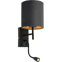 QAZQA Art Deco wandlamp zwart met velours donkergrijze kap - Stacca