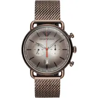 Giorgio Armani Emporio herenhorloge AR11169 Grijs gradiënt wijzerplaat Bruin mesh band