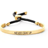 Key Moments 8KM BC 0035 Stalen Open Bangle met Tekst en Rope never give up Groote 58x45 mm Goudkleurig / Zwart