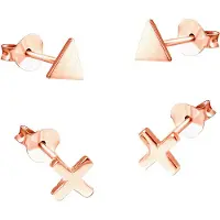 CO88 Collection Collection Sense 8CE 70032 Stalen Oorknoppen - Kruis en Driehoek 7 mm - Roségoudkleurig