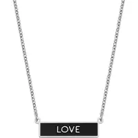 Key Moments Color 8KM NE0002 Stalen Collier met Hanger Love Lengte 40 + 5 cm Zilverkleurig / Zwart