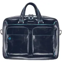 Piquadro Blauwe Square Briefcase III Leder 39 cm Laptopcompartiment blauw