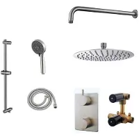 Mueller Ufo RVS thermostatische regendouche 30cm met wandarm en handdouche op glijstang