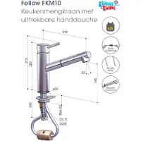 Hotbath Fellow keukenmengkraan 20x21cm met uittrekbare 2 standen handdouche geborsteld nikkel