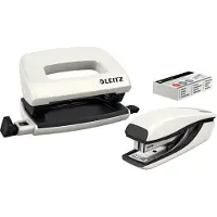 Leitz NeXXt Metalen Mini Nietmachine En Perforator Set - Niet Tot 10 Vel - Inclusief Nietjes - Wit - Ideaal Voor Thuiskantoor/Thuiswerkplek