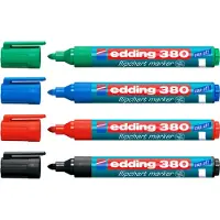 Edding 380/4 S flipovermarker set - zwart, rood, blauw, groen - ronde punt 1,5-3mm - gemaakt voor flipcharts - drukt niet door op papier