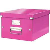 Leitz WOW Click & Store Middelgrote Kartonnen Opbergdoos - 85% Gerecycled Karton - 28.1 x 37 Cm (BxD) - Voor A4 Formaten - Ideaal voor Kantoor en Thuiswerken - Roze