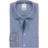 Olymp Luxor Strijkvrij Shirt Blauw Ruit Comfort Fit