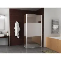 Wiesbaden Comfort zijwand draaibaar links 350 x 2000 x 10 mm nano helder glas met melkglas middenband/chroom