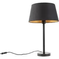 QAZQA Klassieke tafellamp zwart met zwarte kap 32 cm - Simplo