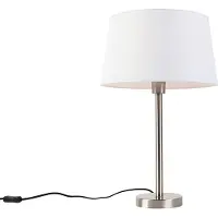 QAZQA Moderne tafellamp staal met witte kap 32 cm - Simplo