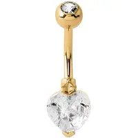 Lucardi Stalen navelpiercing goldplated hart met kristal