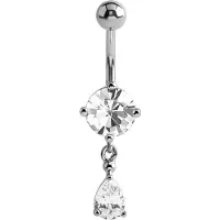 Lucardi Stalen navelpiercing met druppel kristal