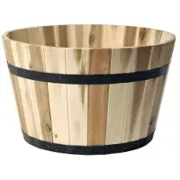 Mega Collections Plantenbak/bloempot - Low Barrel - hout - bruin - D40 x H24 cm - Plantenpotten