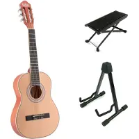 Lapaz C30N klassieke gitaar 3/4-formaat naturel + statief + voetenbank