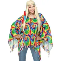 Finidi Psychedelische hippie poncho en hoofdband voor volwassenen