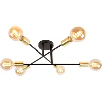 QAZQA Industriële plafondlamp zwart met goud 6-lichts - Sydney