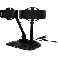 Deltaco ARM-257 Standaard met 2-armen, Universele houders voor Smartphone & Tablet (4 – 12,2 inch), 360 graden rotatie, 2 ingebouwde USB 2.0-poorten, zwart