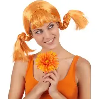 Vegaoo Oranje pruik met vlechten voor vrouwen