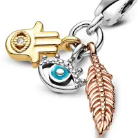 Pandora 768785C01 Bedel goudkleurig Hamsa, All-Seeing Eye and Feather Spirituality