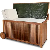 Casaria Opbergbox – Waterdicht Acaciahout met Wielen & Binnenzeil – 117 x 52 x 58,5 cm – Bruin