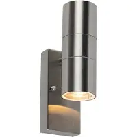 QAZQA Buitenmuurlamp staal 2-lichts IP44 met schemersensor - Duo