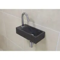 Mueller Small natuursteen fonteinset links met chroom gebogen fonteinkraan en toebehoren