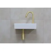 Mueller Mini Rhea 36x18x9cm fonteinset mat wit met gouden gebogen fonteinkraan rechts