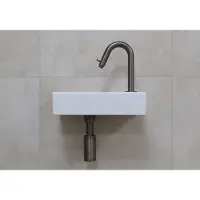 Mueller Mini Rhea 36x18x9cm fonteinset mat wit met oud ijzerkleurige gebogen fonteinkraan rechts