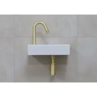 Mueller Mini Rhea 36x18x9cm fonteinset mat wit met gouden gebogen fonteinkraan links