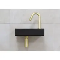Mueller Mini Rhea zwarte fonteinset met gebogen fonteinkraan rechts in de kleur goud