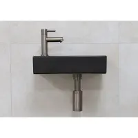 Mueller Mini Rhea 36x18x9cm zwarte fonteinset met oud ijzerkleurige kraan links