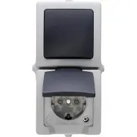 Sencys Combinatie Wisselschakelaar/stopcontact Verticaal Denver Geaard Grijs