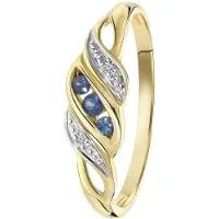 Lucardi 14 Karaat geelgouden ring saffier en diamant