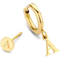 CO88 Collection Collection Alphabet 8CE 70357 Stalen oorknop en oorring - letter A - 6 mm and 12mm - Goudkleurig