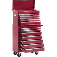 HOMCOM HOMdotCOM Gereedschapswagen met 16 laden afsluitbaar op wielen rood 61,5 x 33 x 113cm