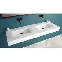 Ideavit Solidvolo Wastafel 140x48cm Mat Wit Zonder Kraangat - Solid Surface - Rechthoekig - Wastafels, Vrijhangende Wastafels