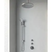 Brauer Brushed Edition thermostatische inbouw regendouche SET 24 met 30 cm douchekop en plafondarm en 3-standen handdouche en doucheslang en geïntegreerde glijstang RVS geborsteld PVD