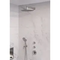 Brauer Brushed Edition thermostatische inbouw regendouche SET 08 met 30 cm douchekop en rechte muurarm en 3-standen handdouche en doucheslang en wandaansluitbocht RVS geborsteld PVD