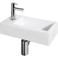 Differnz Helios fonteinset - 37.5x18.5x9.5cm - Rechthoek - 1 kraangat links - Recht chromen kraan - Keramiek Wit 38.010.12