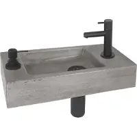 Differnz Fonteinset jax kraan en afvoer mat zwart ingebouwde zeeppomp 42x18.5x9 cm beton