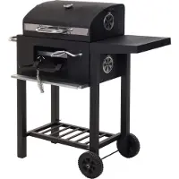 Bigbuy Draagbare Zwarte Houtskoolbarbecue met Deksel en Wielen - 48,5 x 36 x 96 cm