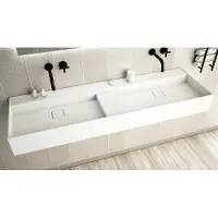 Ideavit Solidbliss-150D Wastafel Dubbel 150x45cm Mat Wit Afzetplateau Achter - Solid Surface - Rechthoekig - Wastafels, Vrijhangende Wastafels