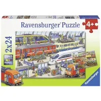 Ravensburger 2 x 24-delig kinderpuzzel, "Drukte op het station", artikelnummer 09191