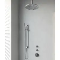 Brauer Thermostatisch inbouwdoucheset brushed 30 cm hoofddouche plafondarm staafhanddouche op glijstang geborsteld rvs